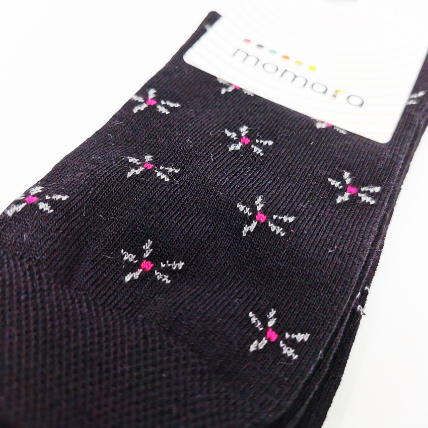 LANA-Z-106b Nogavice Black Sparkly Flowers – bombažna visoka nogavica